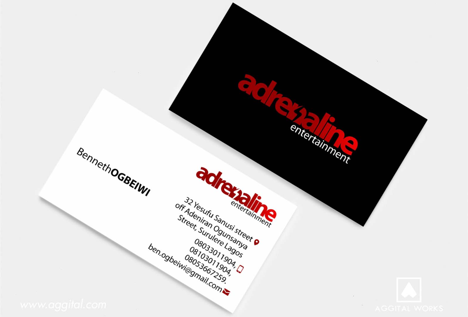Adrenaline Entertainment – Business Card for a Music Brand.